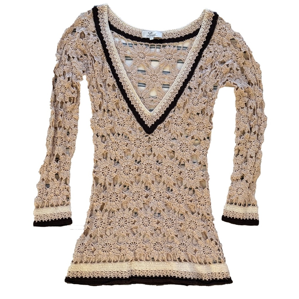 Vintage Faust crochet deep v sweater tunic size 40